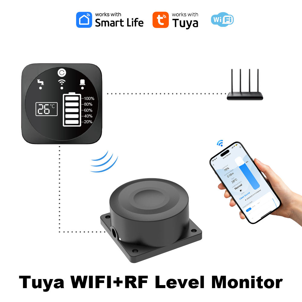 Real-time Liquid Level Monitoring for Water Towers & Tanks with Remote Viewing Via Wi-Fi & Tuya App Ultrasonic Water Level Sensor