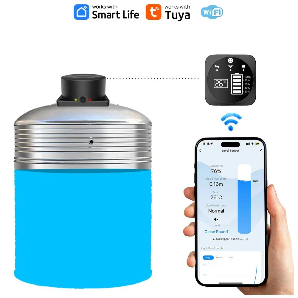Real-time Liquid Level Monitoring for Water Towers & Tanks with Remote Viewing Via Wi-Fi & Tuya App Ultrasonic Water Level Sensor